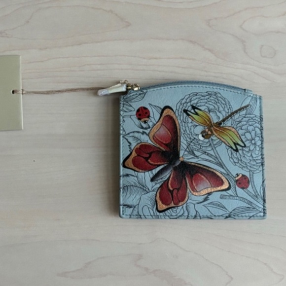 New Anuschka Light Blue Floral Genuine Leather Bag & Zippered Wallet 2 Piece Set - Picture 6 of 16